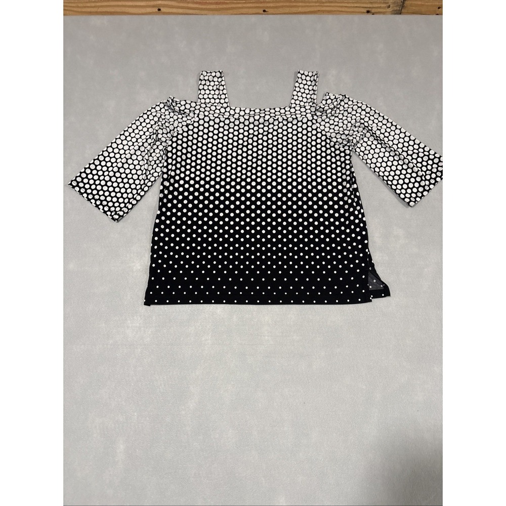 Chico's Black And White Polka Dot Cold Shoulder Top Size 1